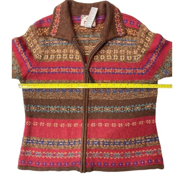 Vintage TIARA INTERNATIONAL Women's Zip Sweater Large Nordic Tribal Red Multi - Picture 7 of 14